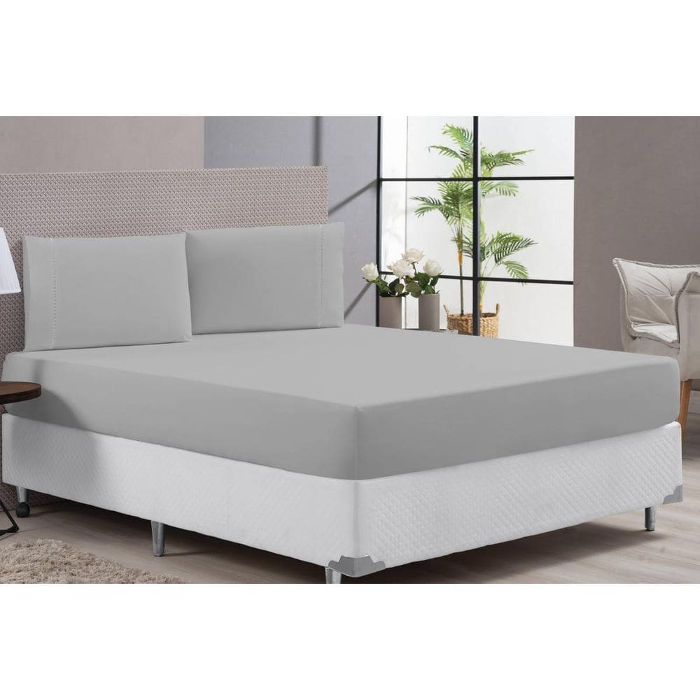 Lençol Cama King Size Cor Cinza Macio 400F 3 Peças