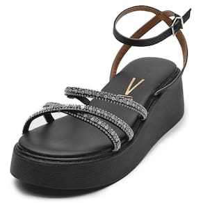 Sandália Anabela Vizzano Tiras Strass Feminina - Preto