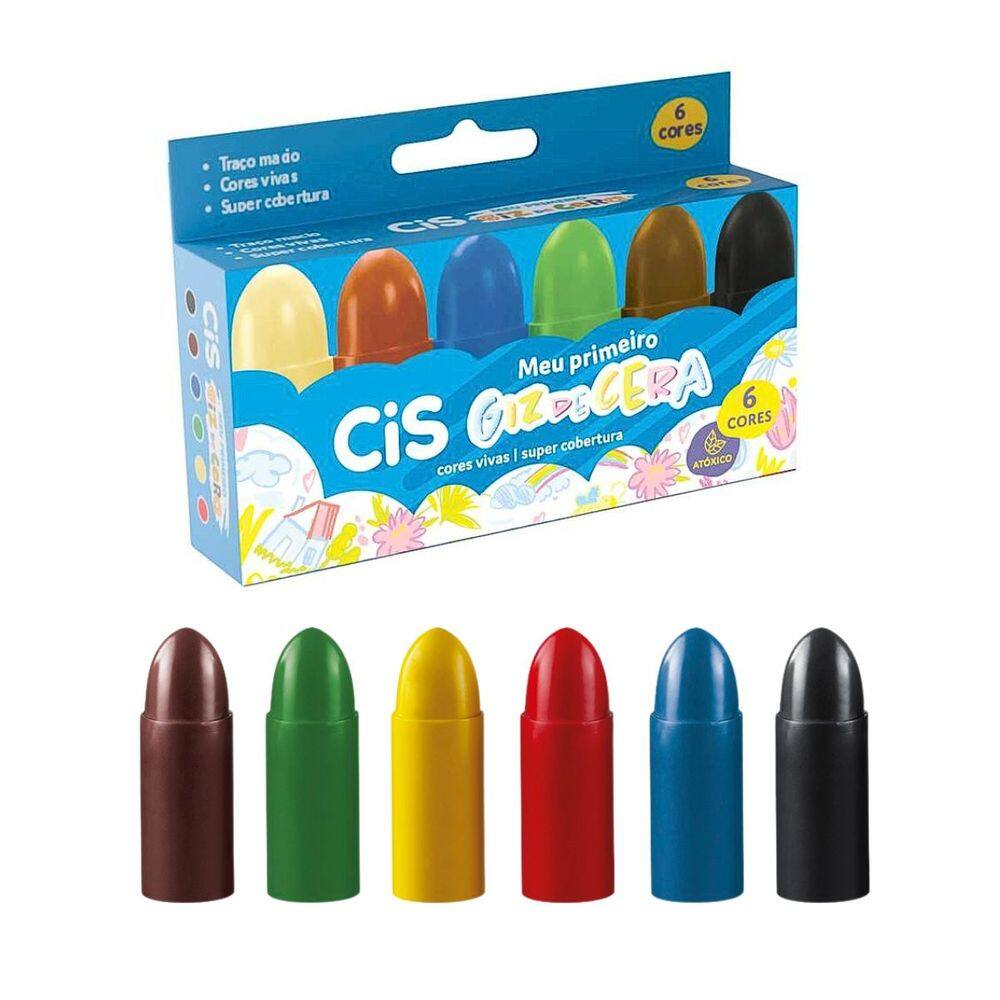 Giz de Cera Jumbo Meu Primeiro Giz de Cera 6 Cores Infantil Aprender a Pintar - CIS