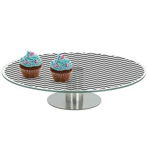 Prato De Bolo Doce 30Cm Vidro Decoração Base Inox