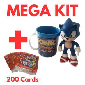 Top Mega Kit Boneco + 200 Cards + Caneca Sonic Azul +/- 15