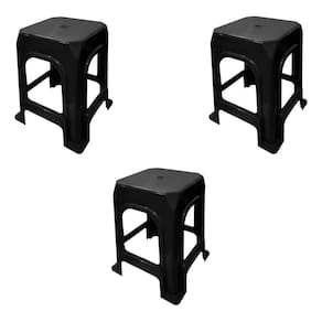3 Banquetas Banco Plástica Reforçada Suporta 182Kg Preta