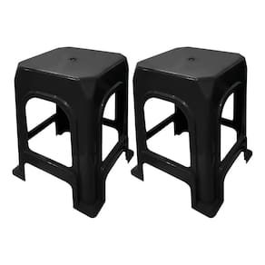 2 Banquetas Banco Plástica Reforçada Suporta 182Kg Preta