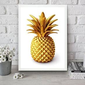 Quadro Para Cozinha Abacaxi Dourado 45X34Cm