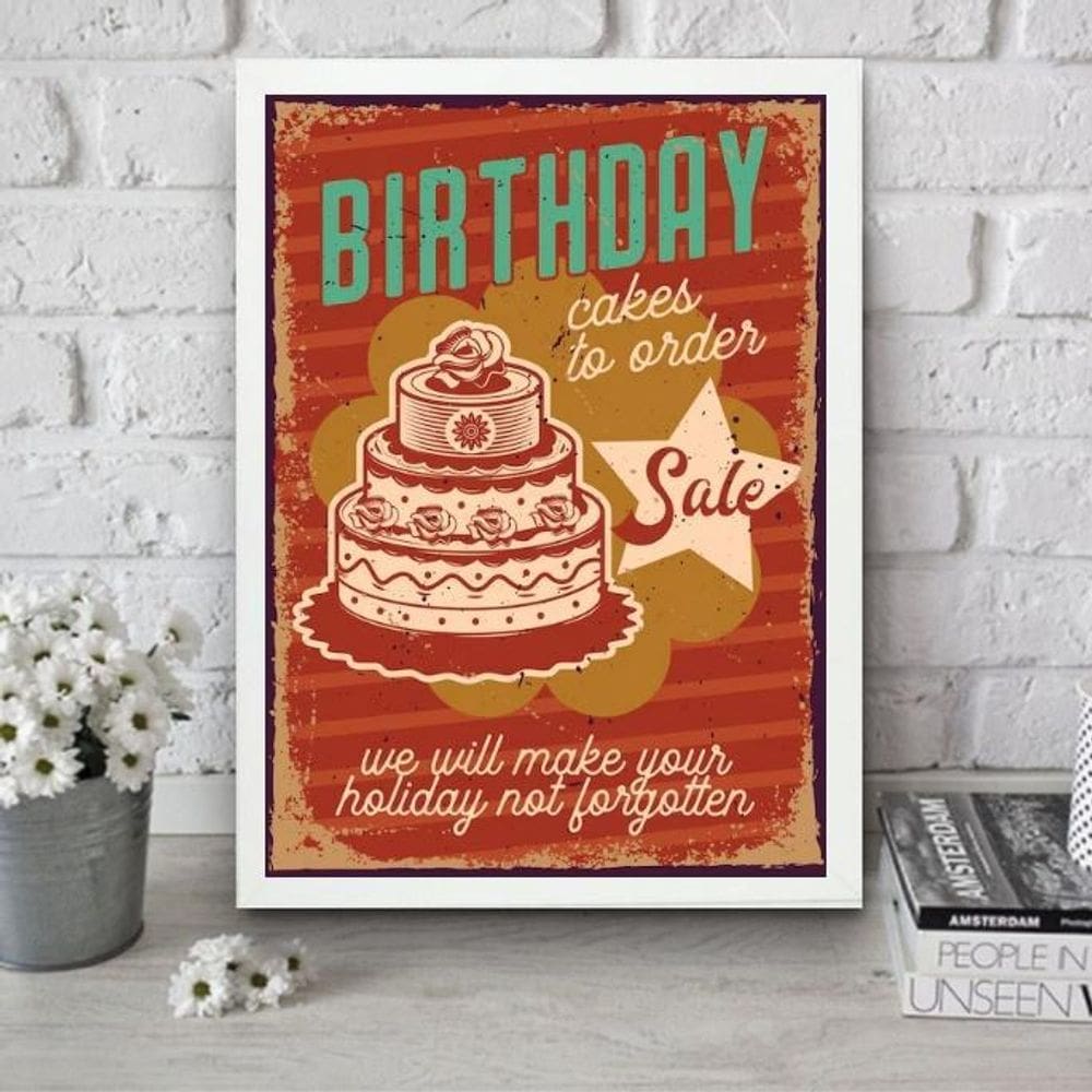 Quadro Para Cozinha Bolo De Aniversário 45X34Cm - Com Vidro