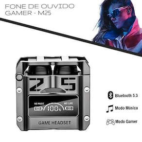 M25 Fone De Ouvido Sem Fio Gamer Bluetooth V5.3 Led - Prata