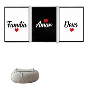Kit 3 Quadros Família, Deus e Amor 24x18cm - Moldura Preta