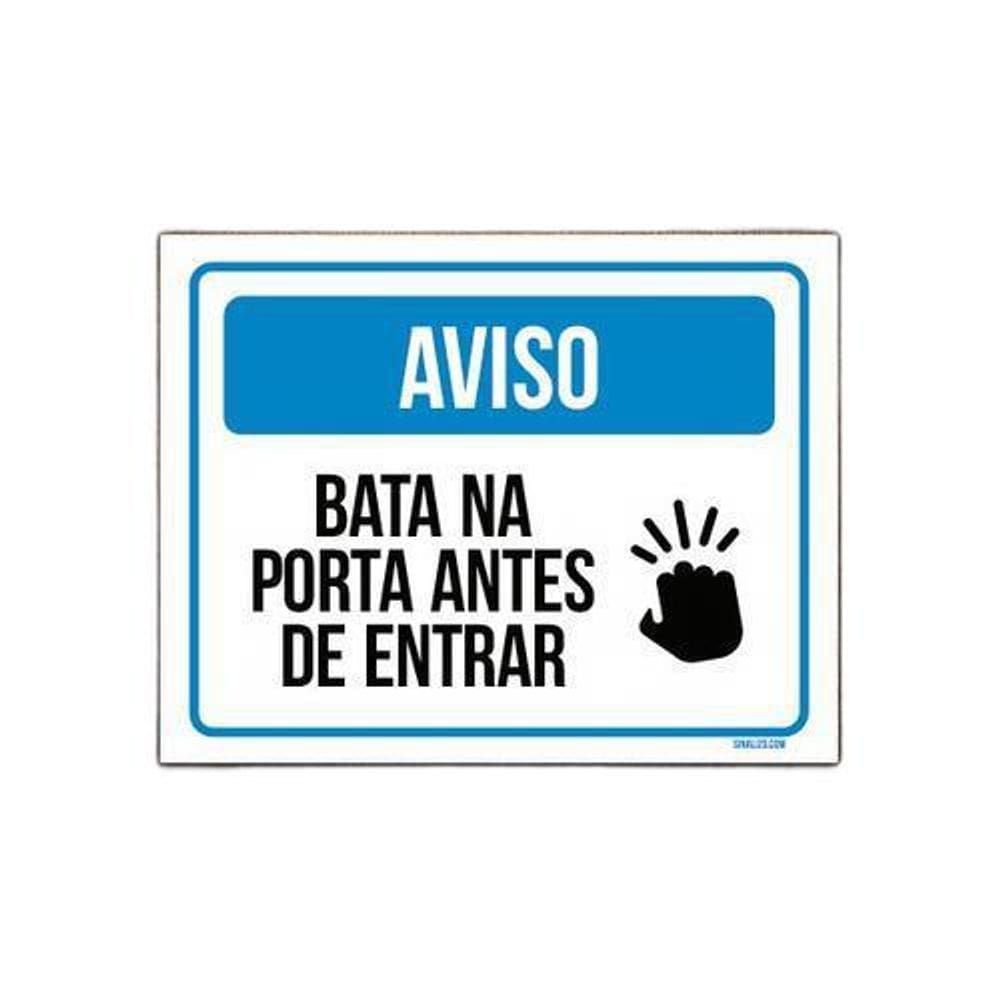 Placa Sinalização Aviso Bata Na Porta Antes De Entrar 36X46