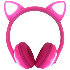Fone Sem Fio Orelha De Gato Bluetooth Com Led 7 Cores Rosa