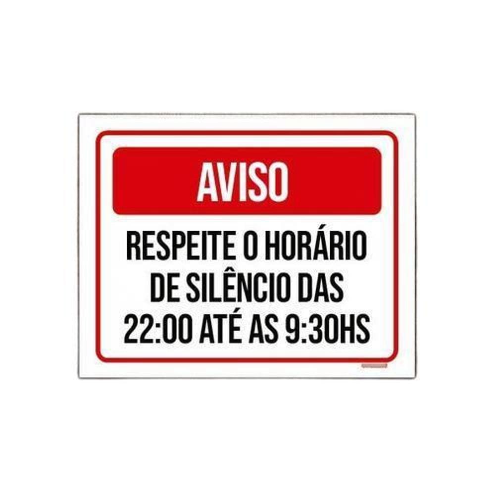 Placa Sinalização Aviso Respeite Horário De Silêncio 18X23