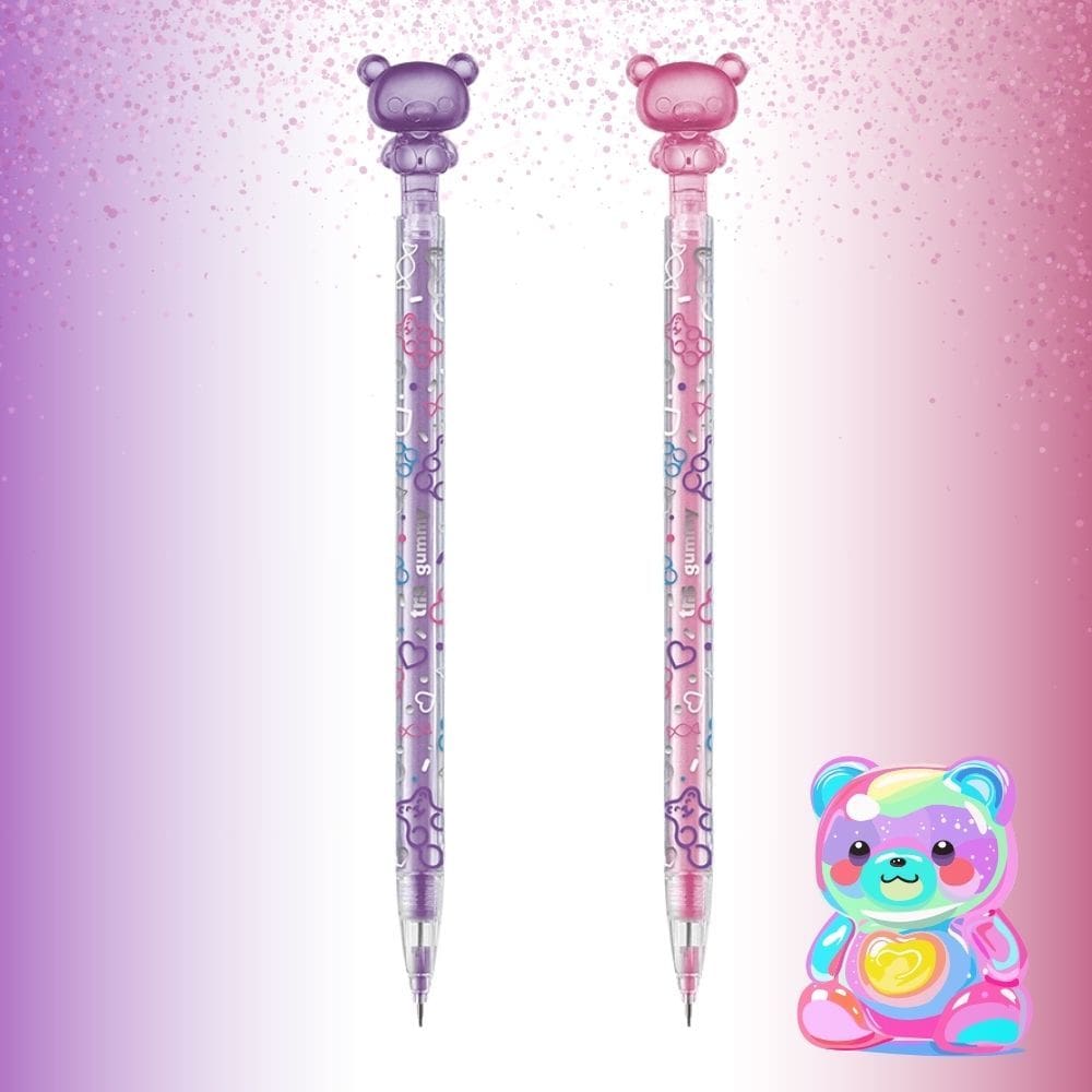 Kit 02 Lapiseiras Escolar Decorada Rosa e Roxo 0.7mm Holic Gummy Fofurice Tris