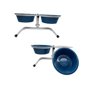 Comedouro Duplo Pet Plástico 1600 Ml Suporte Regulavel Azul