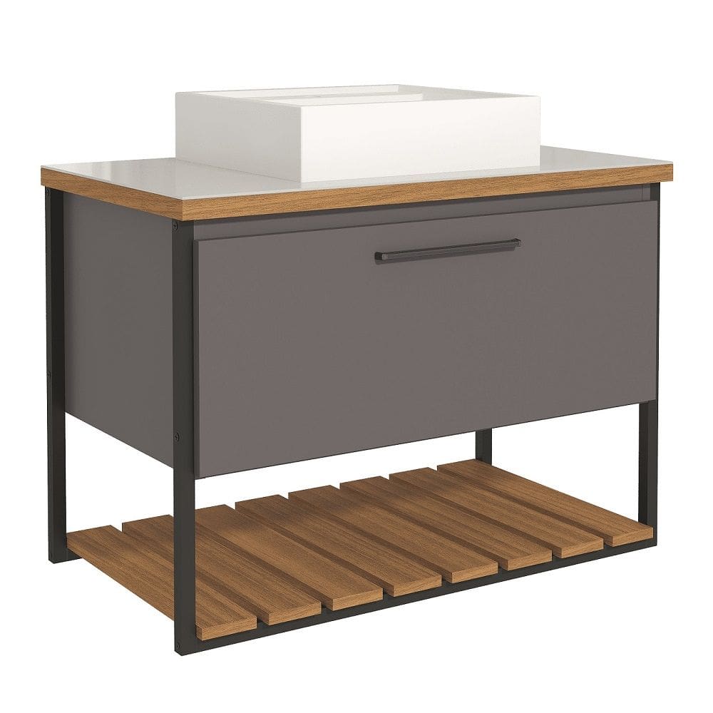 Armário Gabinete Para Banheiro 80cm Mdf 1 Porta 1 Prateleira Titanium