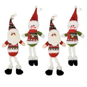 Kit Papai Noel e Boneco de Neve Pelúcia Pendente Perna Algodão 38cm 4 Peças - Master Chirtmas