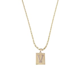 Cordão 60Cm Masculino Feminino Pingente Letra V Banhado Ouro
