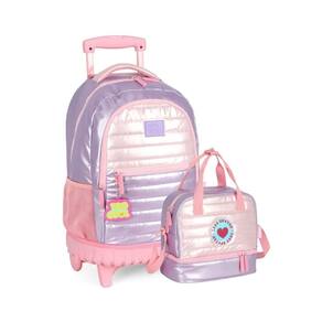 Kit Mochila De Rodinhas + Lancheira Térmica Rosa - Up4You