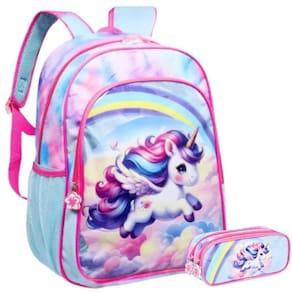 Kit Mochila Escolar Pônei Rosa Alças De Costa G Com Estojo