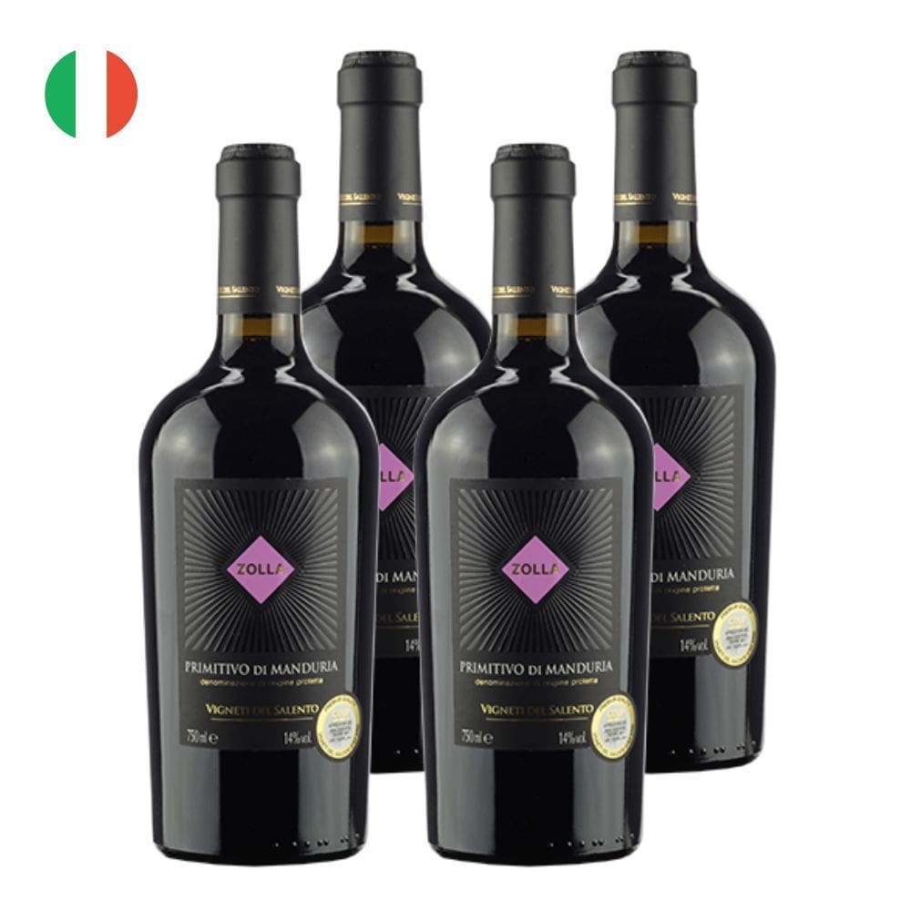 Kit 4 Vinhos Zolla Primitivo di Manduria Tinto Itália 750ml