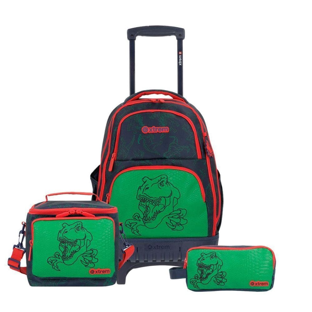 Kit Mochila De Rodinha Dino Lancheira Térmica Estojo Escolar
