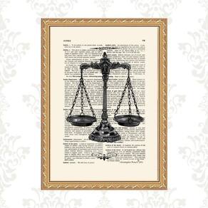 Quadro Moldura Dourada Balança Da Justiça 33X24Cm