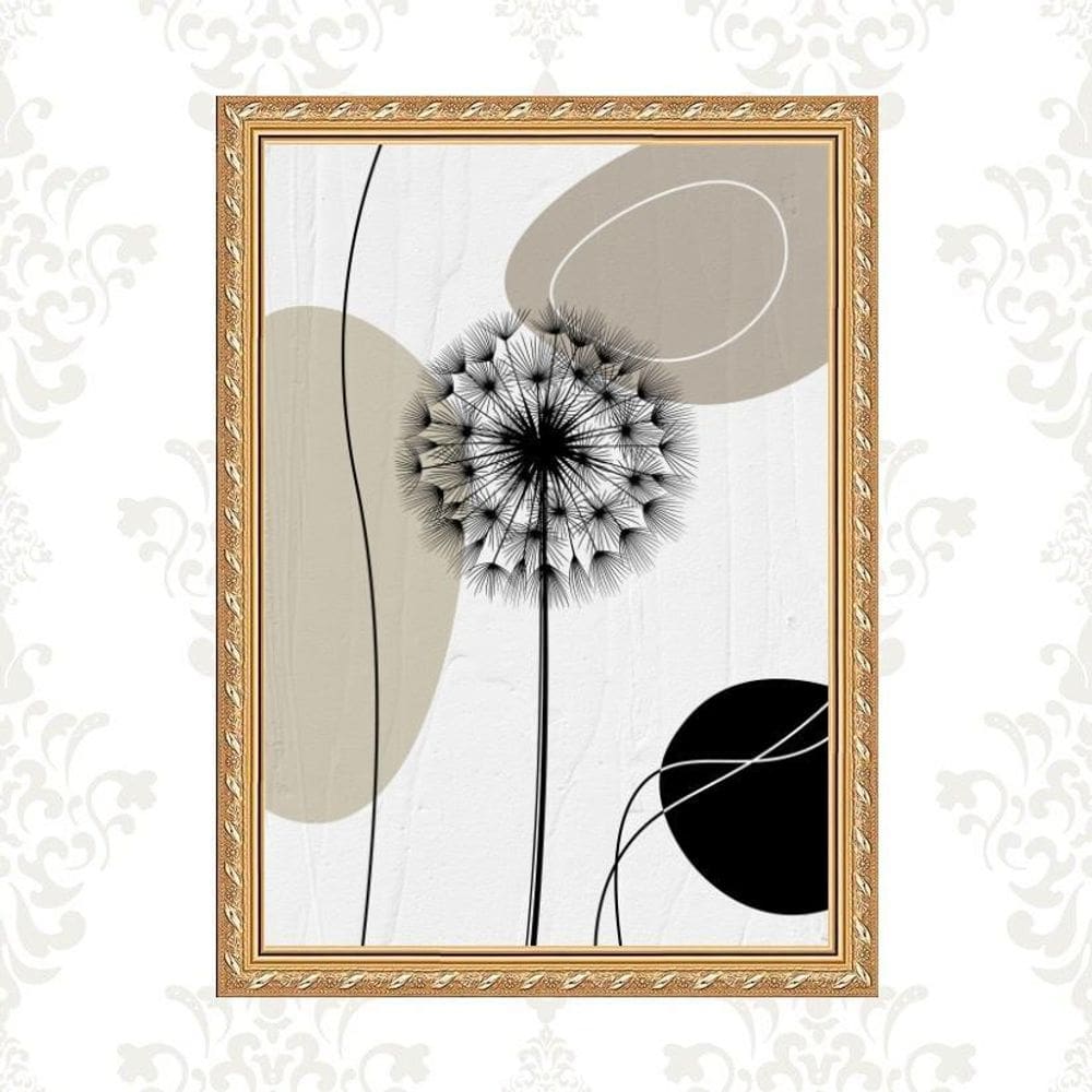 Quadro Moldura Dourada Arte Dente De Leão 24X18Cm