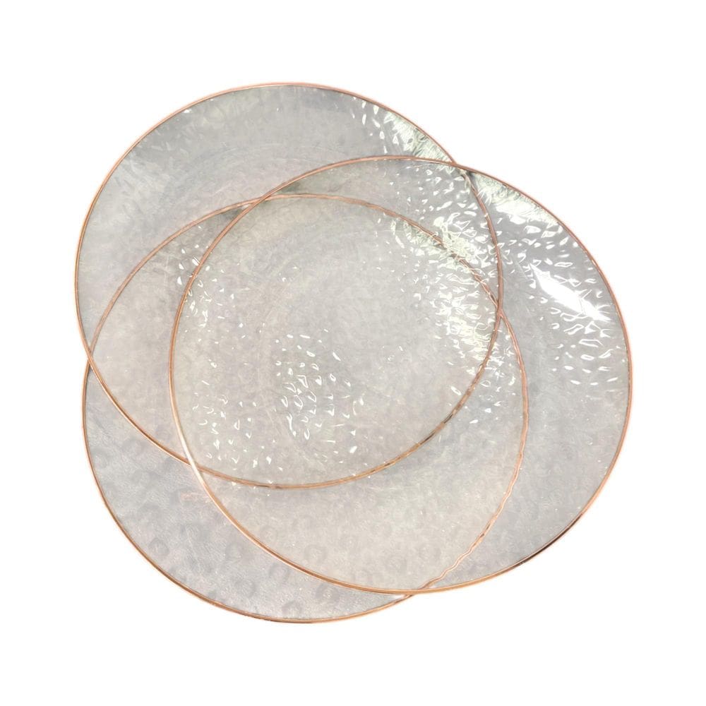 Kit 24 Pratos Acrílico Transparente Redondo Borda Rosê 25Cm