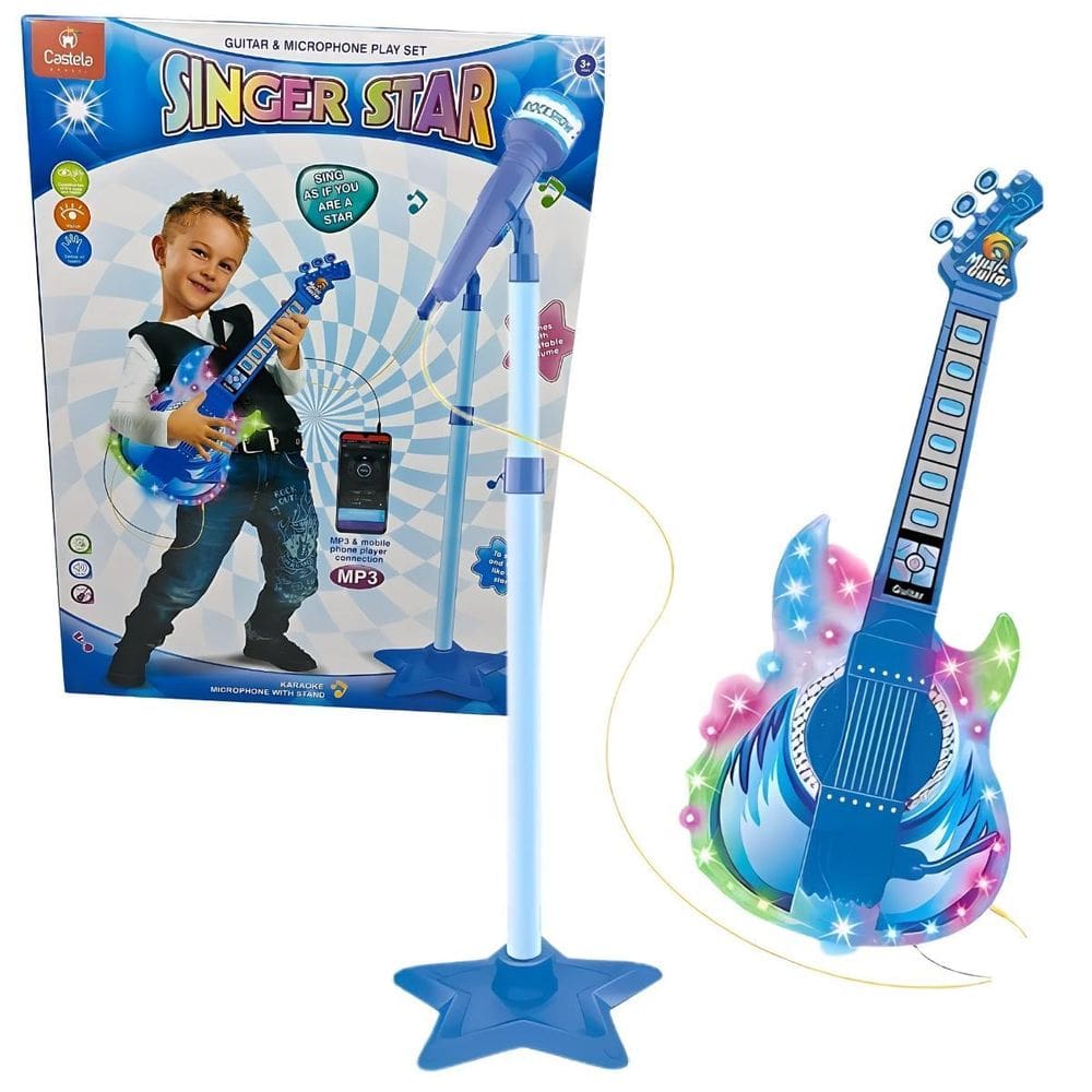 Guitarra Musical Infantil Azul Microfone Singer Star Castela