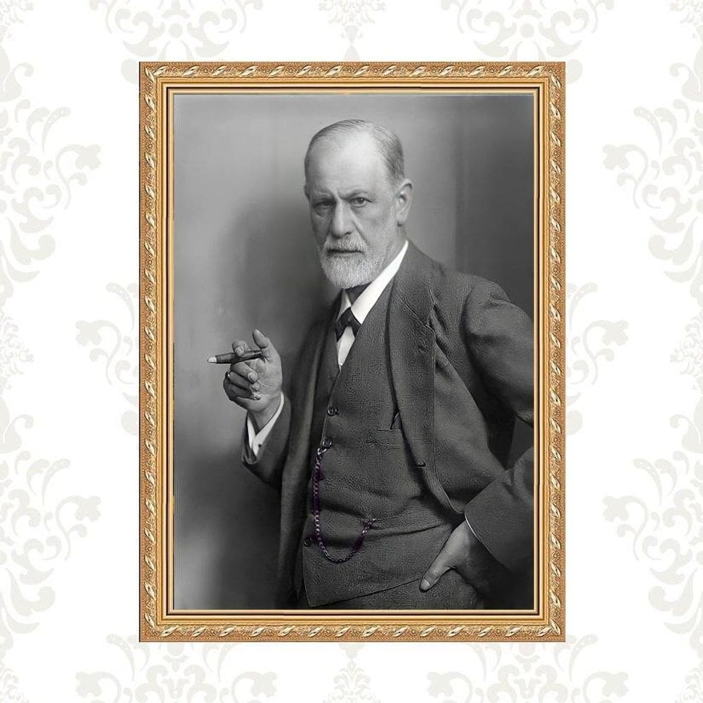 Quadro Moldura Dourada Fotografia Freud 33X24Cm