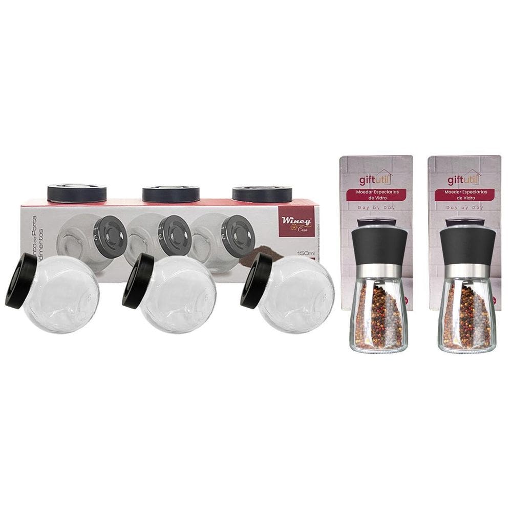 Dois Moedores 170Ml De Vidro E Três Porta Condimentos 150Ml