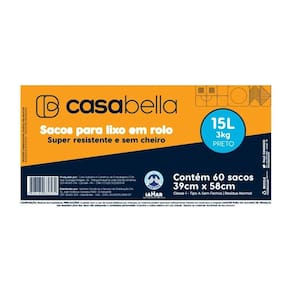 Saco Lixo Casabella Rolo Preto 15 Litros