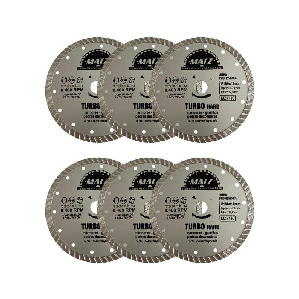 Kit 6 Disco De Corte Diamantado Turbo Hard 180X22,23Mm Matz