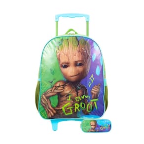 Kit Escolar Mochila Rodinha +Estojo Groot Guardiões