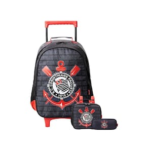 Kit Escolar Mochila Rodas+Lancheira+Estojo Duplo Corinthians