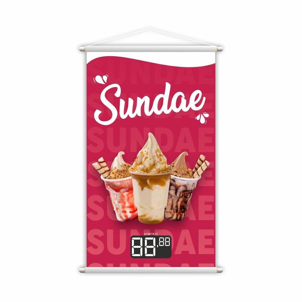 Banner Sundae Sorvete Sorveteria Gelado Preço Lona 60X40Cm