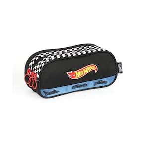 Estojo Triplo Preto Hot Wheels Bordado Juvenil Luxcel