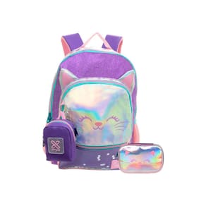 Kit Escolar Mochila Costas + Estojo Box Gatinho Teen Glitter