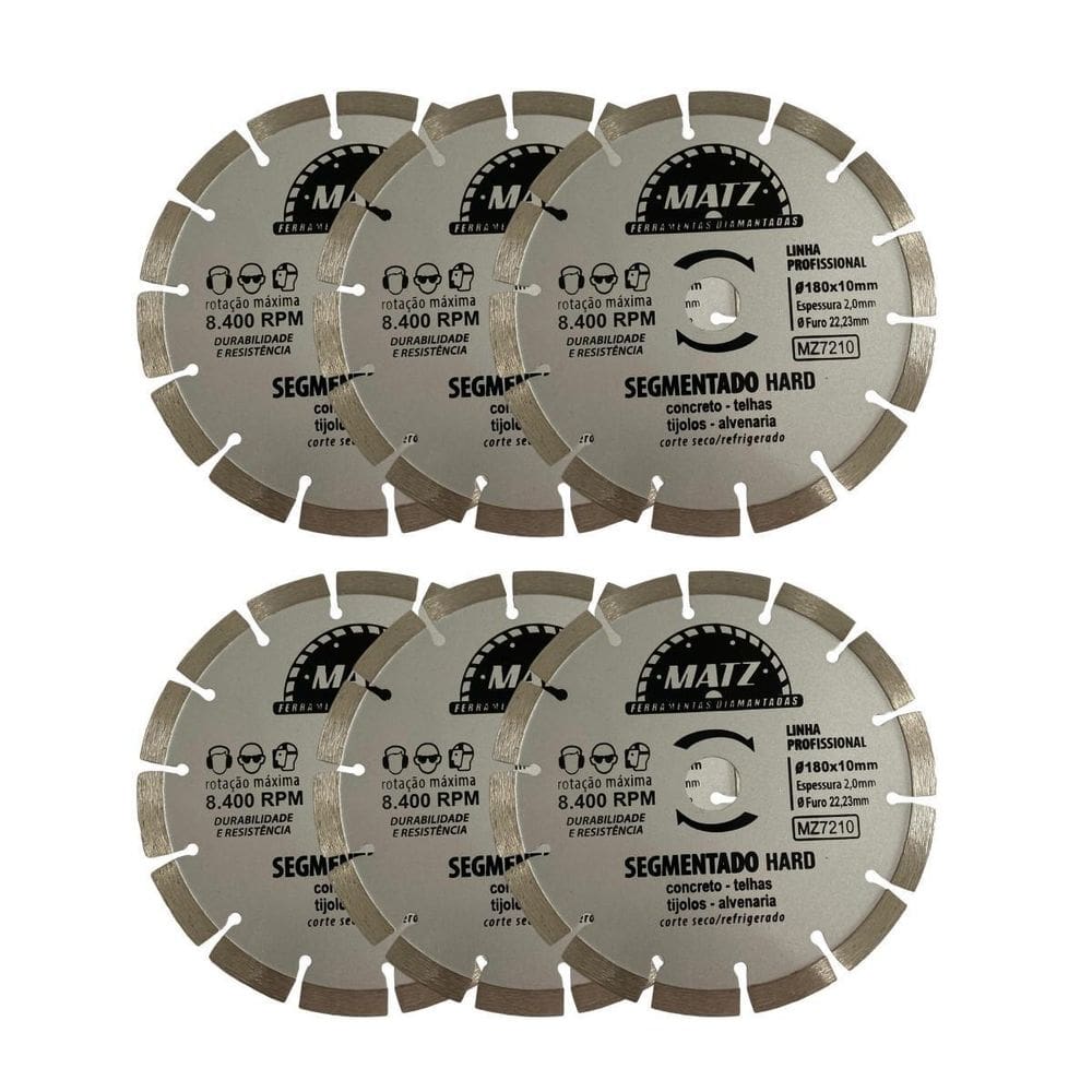 Kit 6 Disco Diamantado Segmentado Hard 180X22,23Mm Matz