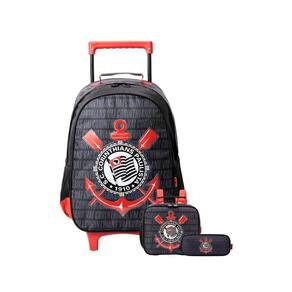 Kit Escolar Mochila Rodas+Lancheira+Estojo Duplo Corinthians