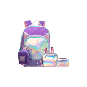 Kit Escolar Mochila Costas+Lancheira+Estojo Gatinho Glitter