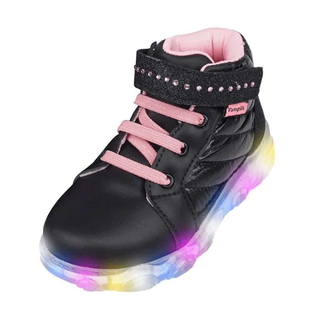 Tenis Infantil Menina Cano Médio Conforto Led Pampili Liz