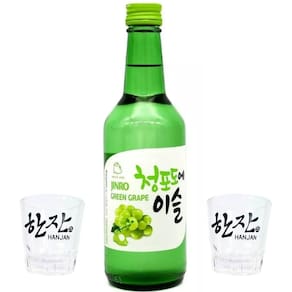 Kit Soju Jinro Coreano Sabor Uva Verde 360Ml + 2 Copos Soju
