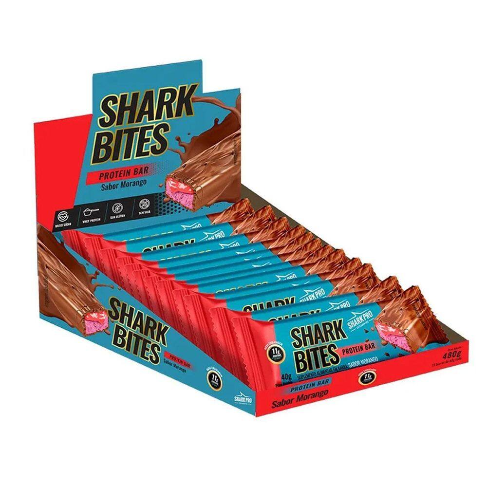 Barra Proteína Shark Bites Sabor Morango 12 Unidades 40G