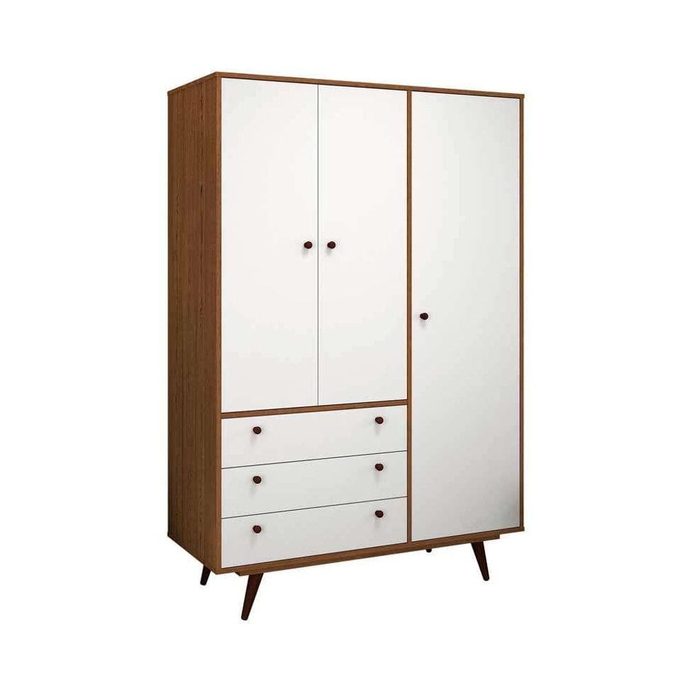 Guarda-Roupa Casal Retrô Plus 3 PT 3 GV Rustik Carvalho e Branco