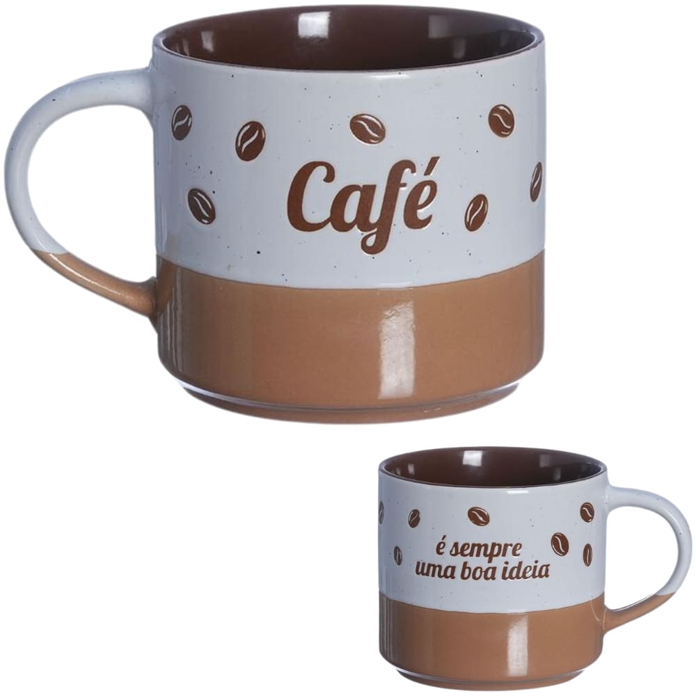 Caneca Café É Sempre Uma Boa Ideia Porcelana Marrom E Bege 450 ml