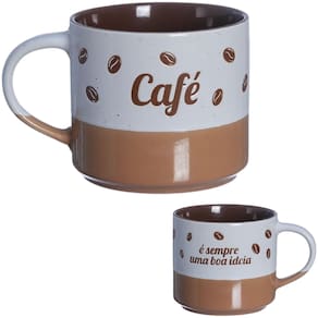 Caneca Café É Sempre Uma Boa Ideia Porcelana Marrom E Bege 450 ml
