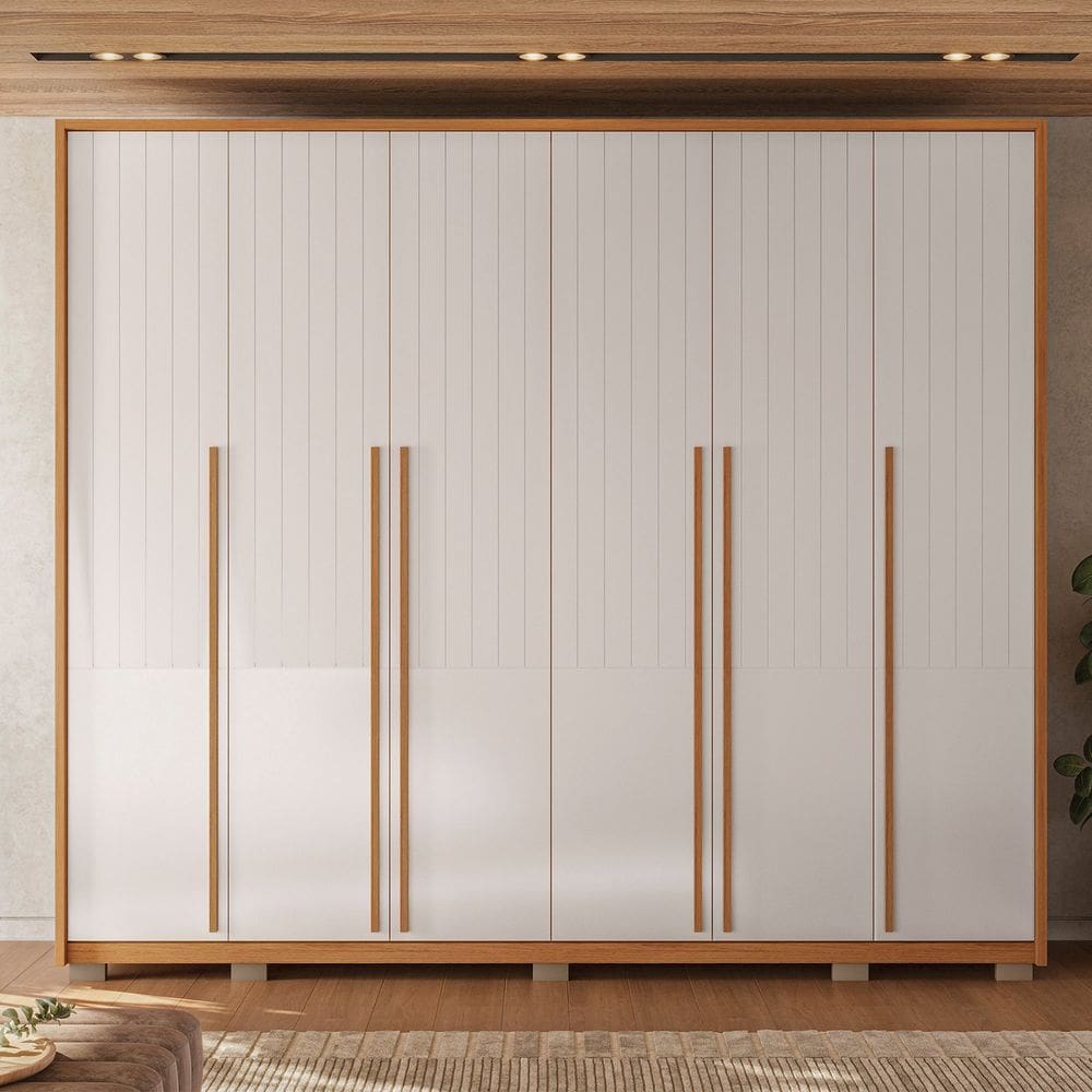 Guarda Roupa Casal com Frisado 6 Portas 6 Gavetas Suburban Gold res_atr_freijo_offwhite