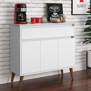 Aparador Buffet Zeus 1 Gaveta e 3 Portas Pés Madeira Maciça Off White/Freijo