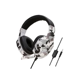 Headset Gamer Camuflado Cinza Preto e Branco Neve LEDs Coloridos Design Moderno Ajustável Desempenho Jogos Online