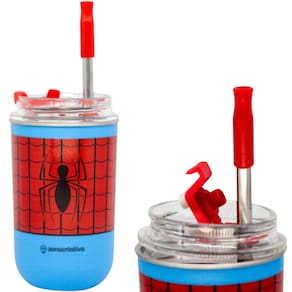 Copo Homem-Aranha Spider-Man Térmico Quente Gelado 300ml Com Tampa E Canudo Oficial Marvel