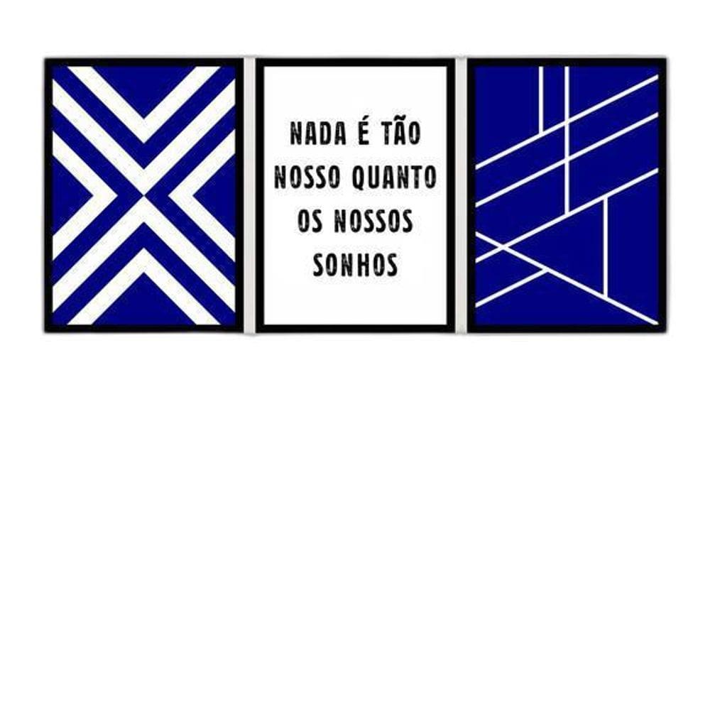 Kit 3 Quadros Decorativos Geométrico Azul Sonhos